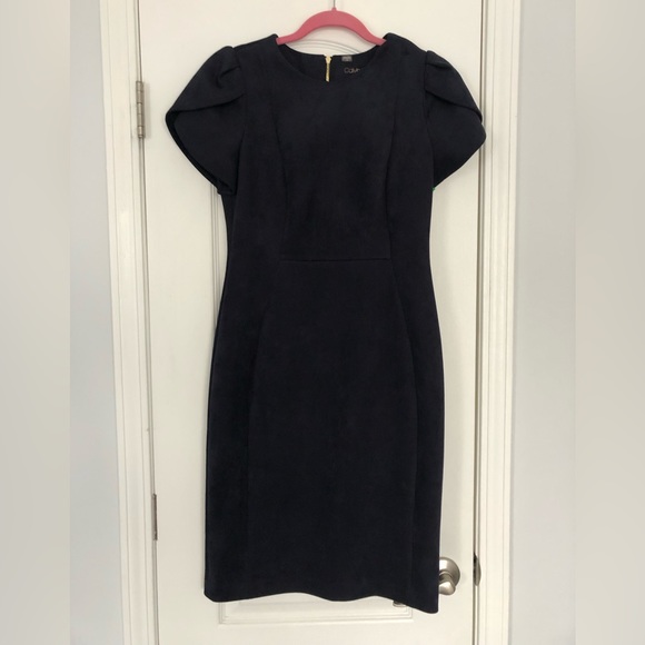 Calvin Klein Navy Suede Tulip Sleeve Sheath Dress Size 6 - Picture 1 of 9